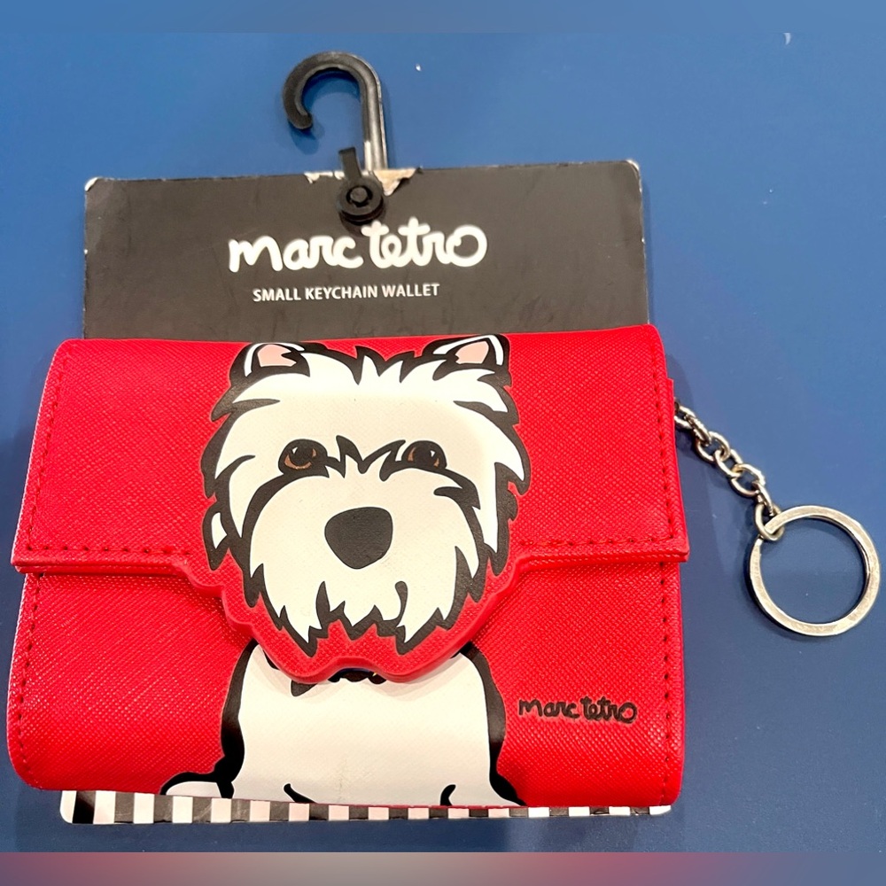 Marc Tetro Saffiano Leather Red Wallet/keychain Unisex NWT WhiteTerrier/Westie
